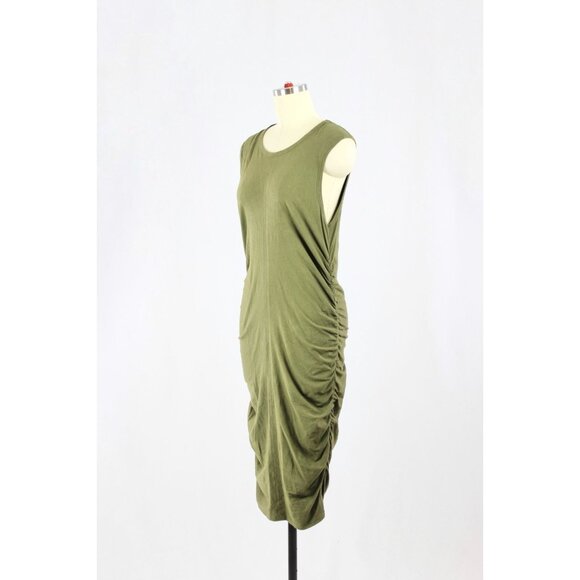 MAJESTIC FILATURES Deluxe Tee Green Cotton Jersey Ruched Tank Dress, Size 4/L - Picture 4 of 13